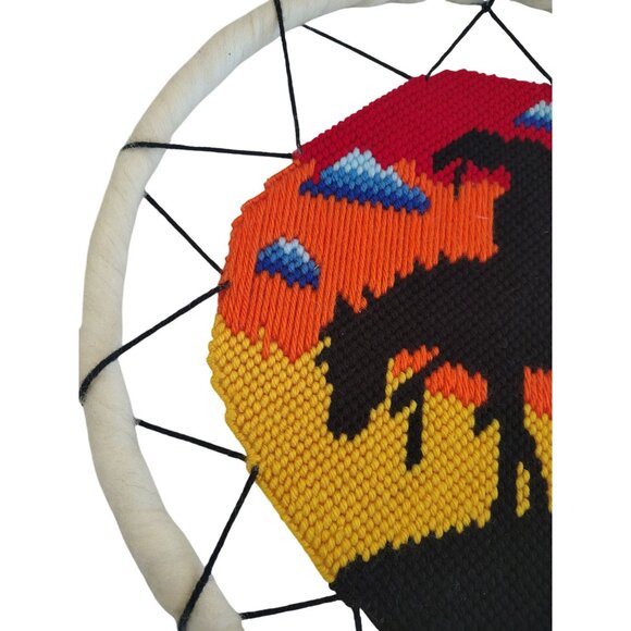 Handmade 15" Needlepoint Dreamcatcher Native American Wall Hanging Southwest - Picture 4 of 6